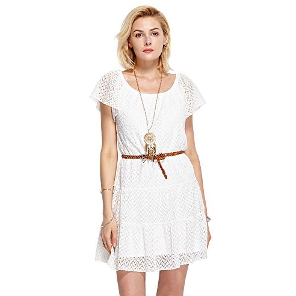

halo womens causel beach cool fashion lace decor short sleeve summer loose dress, Black;gray