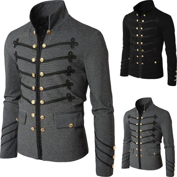 

retro men parade jacket gothic army coat steampunk tunic rock frock uniform male vintage punk outwear cosplay costume, Black;brown