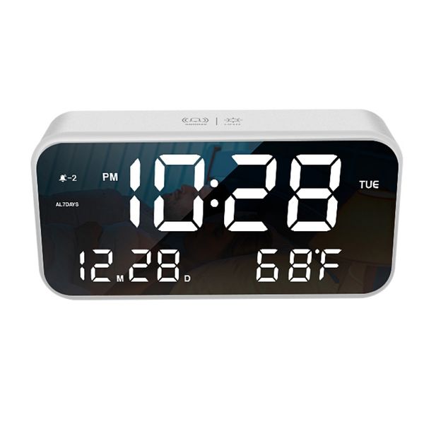 

led digital alarm clock backlight snooze mute calendar deskintelligent voice control temperature function deskclock