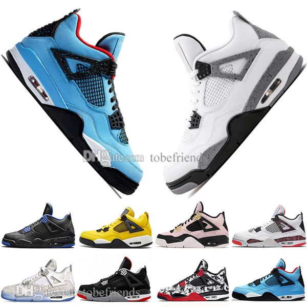 

new 2019 bred 4 4s what the cactus jack laser wings mens basketball shoes denim blue pale citron men sports designer sneakers 5.5-13