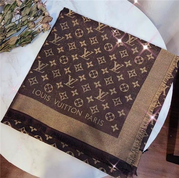 

new autumn winter 2019 super bright and expensive gold and silver thread material super high-end fabrics texture silk and wool scarf box, Blue;gray