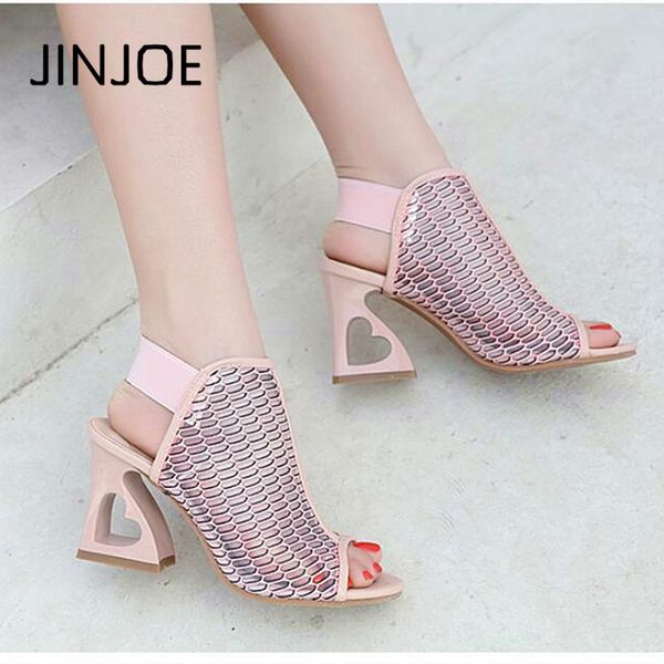 

jinjoe new style shoes woman fish mouth rome elastic band high-heeled shoes heteromorphic heel heart-shaped heel pumps, Black