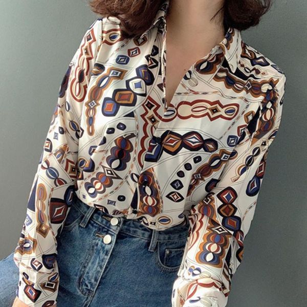 

женская повседневная свободная блузка с длинным рукавом печати женщины 2020 лето осень топ элегантный рабочий офис плюс размер рубашки#a3, White