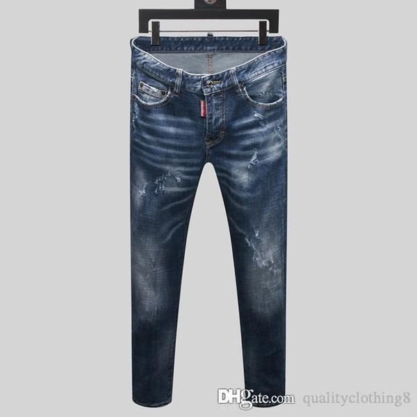 

2020 новые мужские проблемные рваные байкерские джинсы slim fit мотоцикл байкер деним для мужчин модный дизайнер хип-хоп мотоцикл мужские рв, Blue