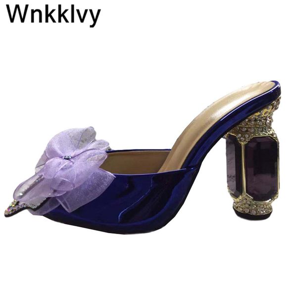 

sandals women crystal butterfly knot decor diamond 10cm high heels bowties rhinestone dress slippers for ladies summer shoes, Black