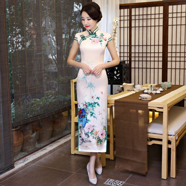 

2019 spring summer print cheongsam china long dresses high split slim qi pao women chinese vintage dress qipao orientale robe, Red
