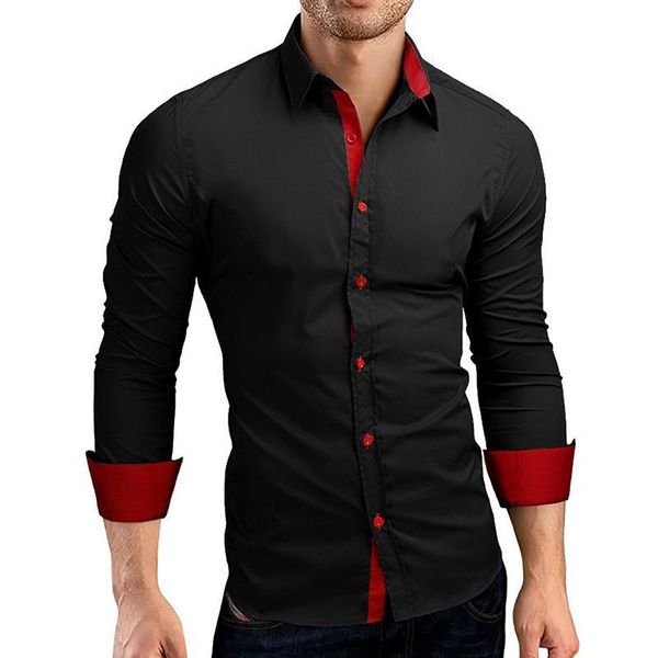 

slim fit mens casual shirt turn dowan collar camisa social masculina fashion brand long sleeve shirts chemises homme 2019, White;black