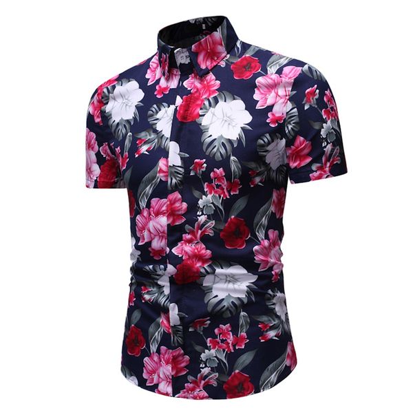 

2019 new arrivals men fashion casual summer tree flower hawaiian style short-sleeved shirts mens hawaiian shirt short sleeve, White;black