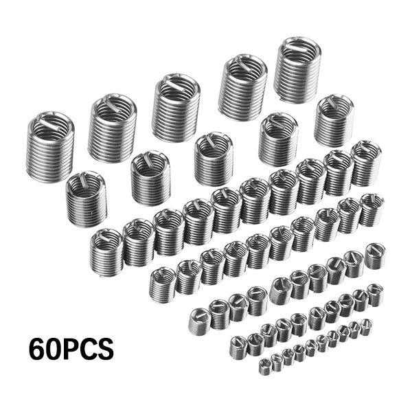

60pcs silver m3-m12 2d 304 thread repair insert kit set stainless steel for hardware repair tools
