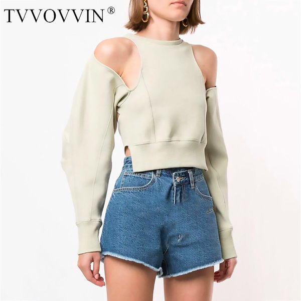 

tvvovvin 2020 new spring and summer full sleeves round neck design styles high waist hollow out back short sweatshirt z2hd, Black
