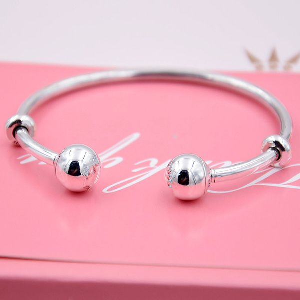 

original moments silver open bangle with logo caps bangle bracelet fit women bead charm 925 sterling silver europe diy jewelry, White