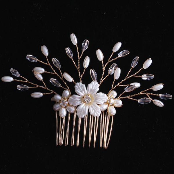 

wedding hair combs for bride crystal rhinestones pearls women hairpins bridal headpiece hair jewelry accessories, Golden;white