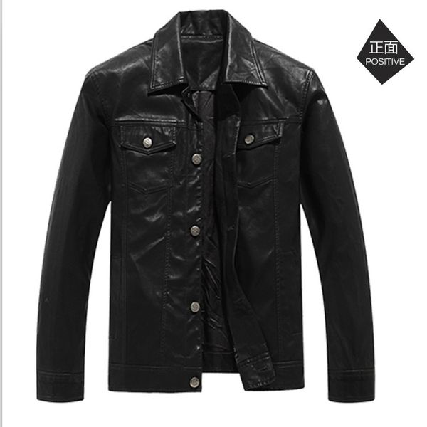 

wholesale autumn and winter new style men's leather coat pu leather biker jacket western style men's coat of fat distrib, Black