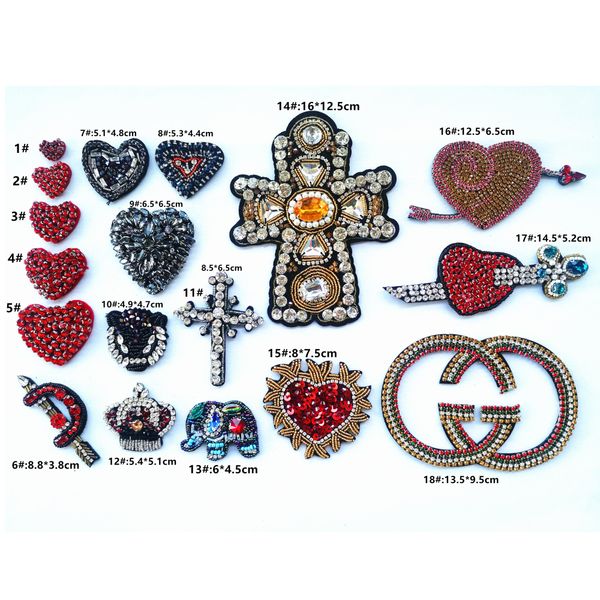 

embroidery beaded heart patches,rhinestones beads cross appliqued tiger badges for jeans,crystals crown patches for clothing a113, Black