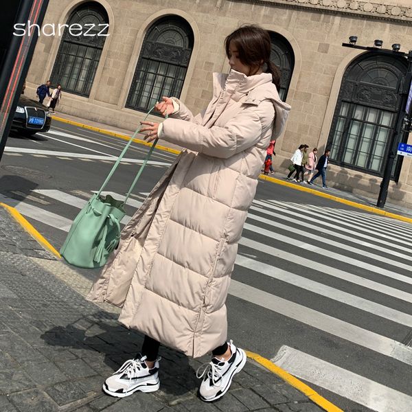 

2019 winter women jacket lengthening thickening hooded cotton padded female coat warm outwear womens parka femme, Black