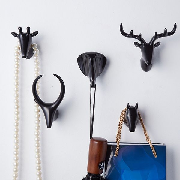 

creative self adhesive hook wall animal head hook for hanging clothes hat scarf key deer horns hanger rack wall decoration