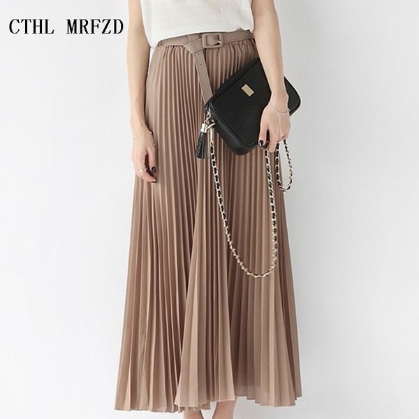 

summer new fashion elegant bohemia chiffon pleated elastic waist women floor-length long maxi tulle beach skirt with belt, Black;gray