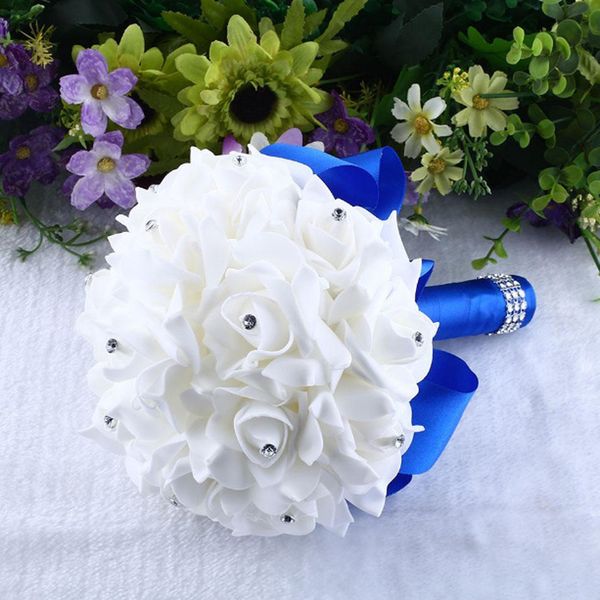 

beautiful white ivory bridal bridesmaid flower wedding bouquet artificial flower rose bouquet crystal bridal bouquets #yy