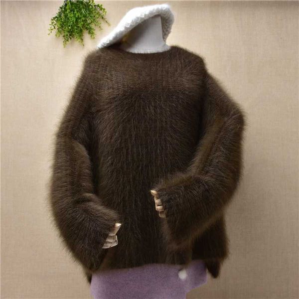 

ladies women fashion thick warm hairy fuzzy mink cashmere loose oversize pullover angora hair jumper sweater mujer winter, White;black