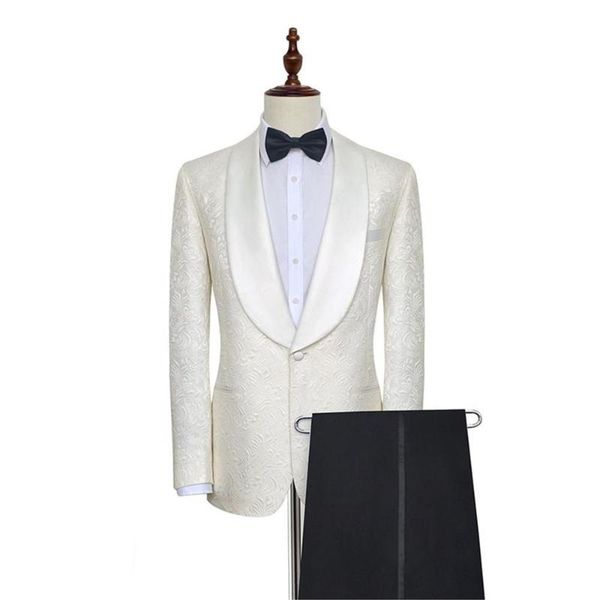 

men's suits & blazers custom made men shawl lapel pattern ivory groom tuxedos wedding 2 pieces ( jacket+pants+tie ) e113, White;black