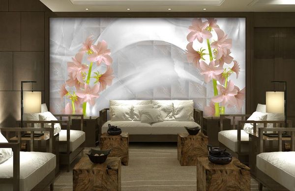 

пользовательские 3d mural обои креатив extended лиля цветок искусство плитка нефрит резьба фон стена картина шелк обои