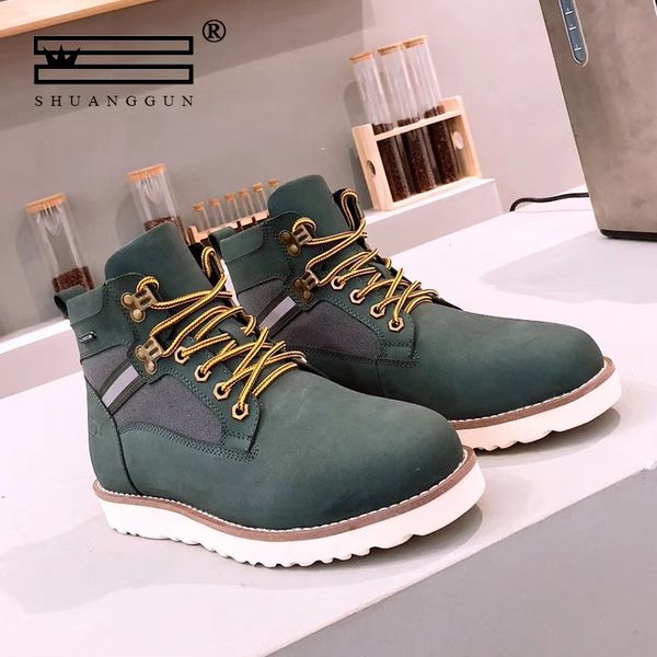 

shuanggun leather cowhide wool australian imported wool winter men's snow boots leather boots warm, Black