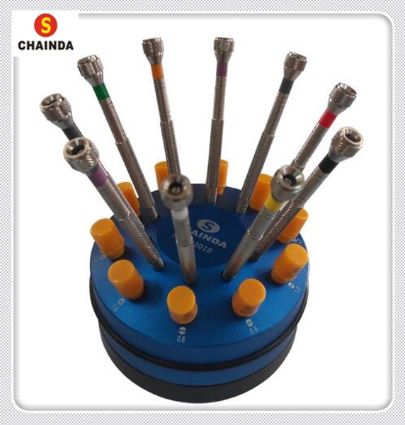 

10pcs full metal stainless steel watch screwdriver set with metal rotation stand