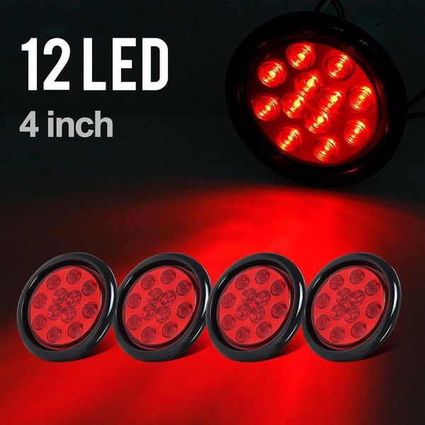 

set/4 red 12 led 4" round truck trailer brake sturn tail lights submersible