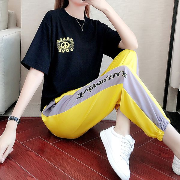 

женский спортивный костюм для йоги tide brand fashion crop top 2020 summer loose loose slim повседневная одежда с коротким рукавом из двух ч, White;red