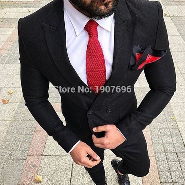 

cool double-breaste groomsmen peak lapel groom tuxedos mens wedding dress man jacket blazer prom dinner 2 piece suit(jacket+pants+tie) a128, Black;gray