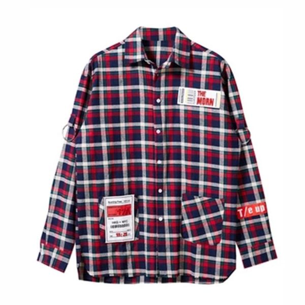 

men's casual shirts long sleeve shirt mens korean plaid male fashion contrast color patch baju kemeja pria clothes 50cs071, White;black