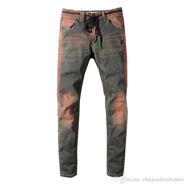 

оптовые брюки мода тонкий тощий slim fit джастин бибер черный белый хлопок мужские джинсы проблемные джинсовые высококачественные хлопчатобу, Blue