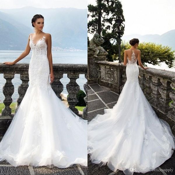 

beach plus size wedding dresses 2019 sheer bateau neck sleeveless button back mermaid wedding gowns bridal dress, White