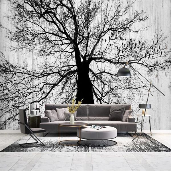 

пользовательские обои фреска современный черно-белое большое дерево гостиной спальня фоне настенной росписи обоев