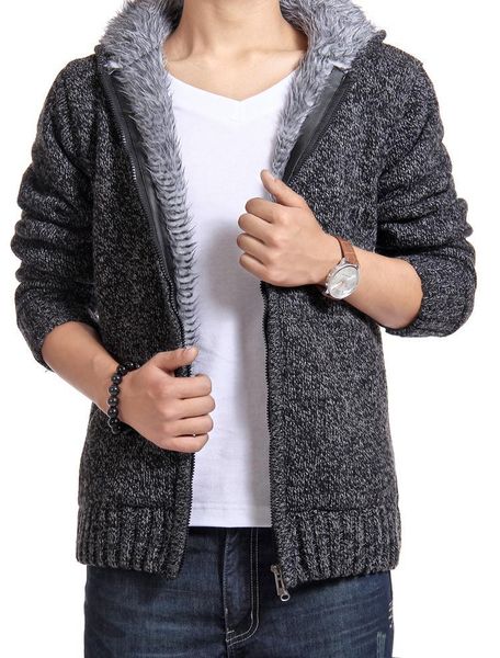 

men thick sweatercoat hooded collar zipper jacket male parkas outerwear winter fleece clothes, Tan;black
