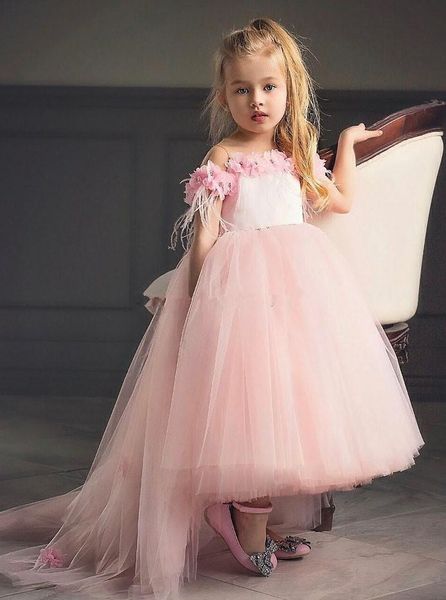 

lovely pink high low flower girls dresses off the shoulder girls pageant gowns tulle satin princess wedding birthday party dresses q103, White;blue