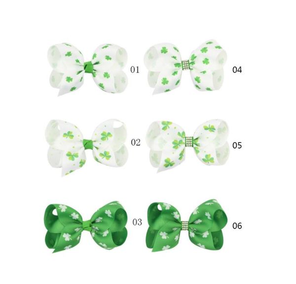 

6 цветов клевер волос лук для детей день святого патрика волосы grosgrain лента банты клипы заколки для волос трилистник аксессуары для голо, Slivery;white