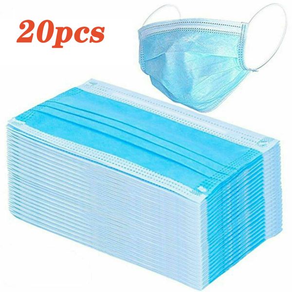 

20pcs dustproof face mask facial protective cover masks disposable mouth-muffle blue anti pollution respirator