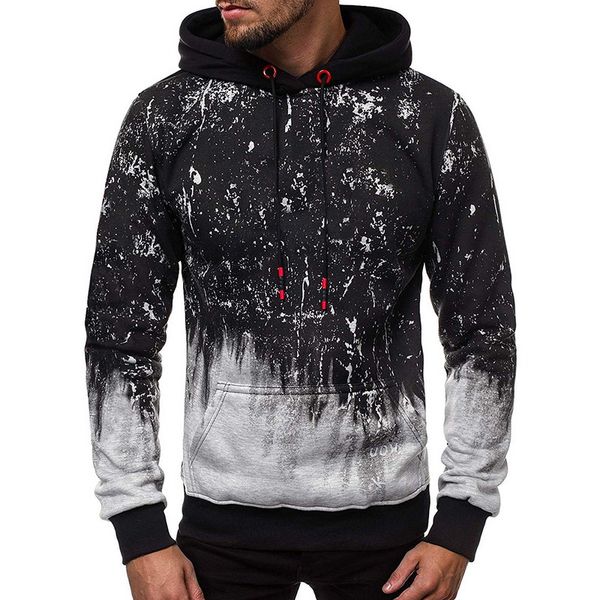 

fashion mens autumn winter print hoodies sportswear warm multiple styles pullover long sleeve blouse gradient hooded sweatshirt, Black