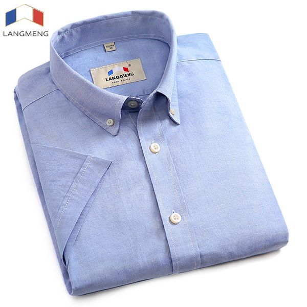 

langmeng plus size 5xl 100% cotton mens shirt men dress shirts fashion summer short sleeve male shirt white blue, White;black