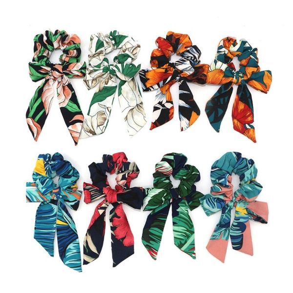 

boho луки ленты лето fower печати волос scrunchies длинный лук хвост волос держатель эластичный эластичный обруч для волос для женщин аксесс, Golden;silver