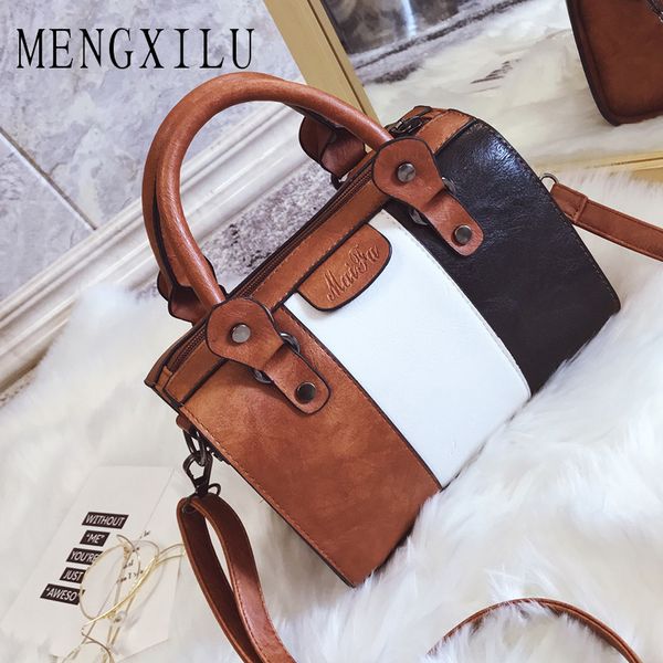 

oil wax color women handbags pu leather patchwork ladies messenger shoulder bag female sac main y190620