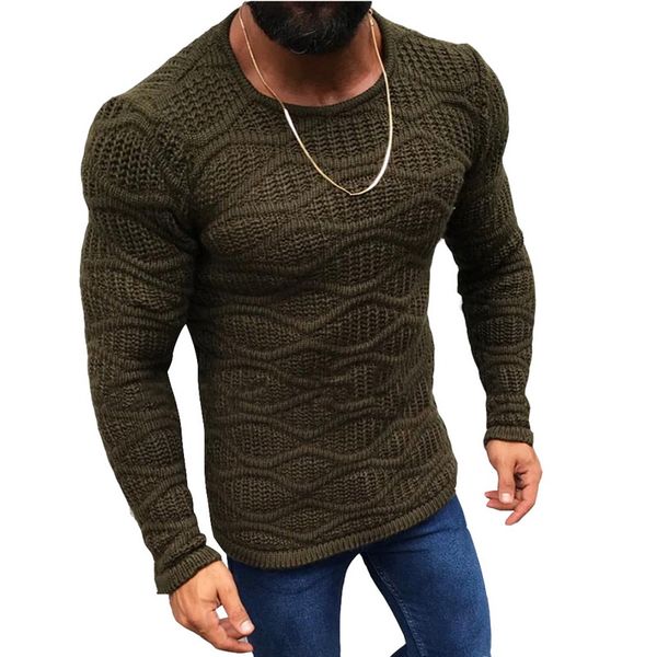 

laamei 2019 new autumn winter men's casual solid color round neck slim fit knitted pullover long-sleeved thin sweater, White;black