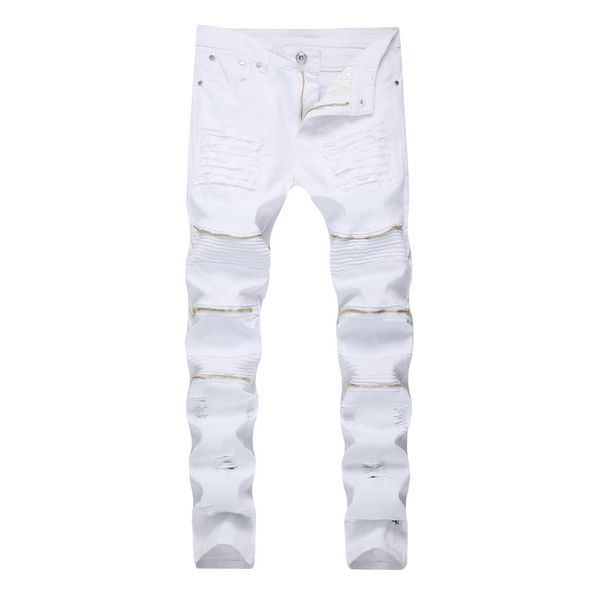 

skinny men jeans zippers denim trousers men motocycle jeans homme, Blue