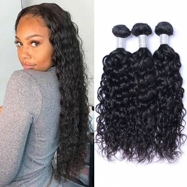

индийский волос девственницы волна воды связка 8-26 дюймов черных человеческих волос 3 связка дешевого плетение волос, Black