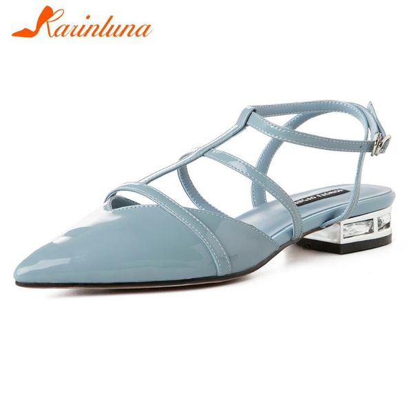 

karin new fashion patent leather concise shoes woman sandals female buckle strap square heels elegant sandals women, Black
