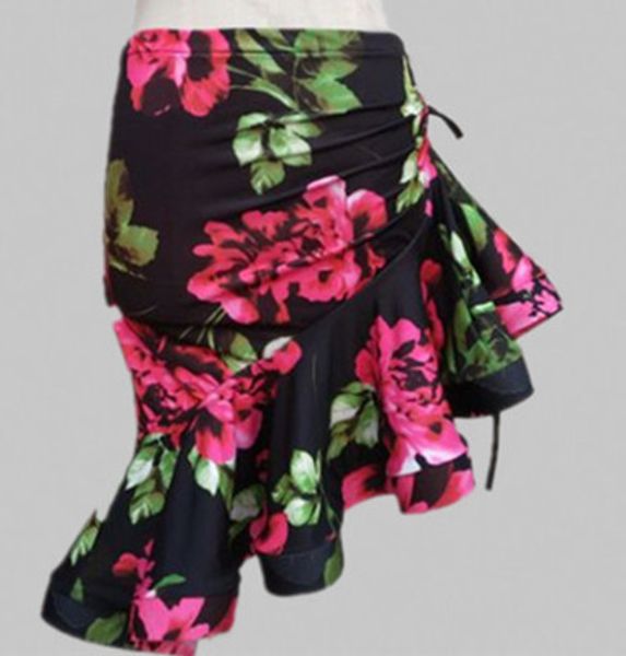 

lady latin dance skirt for women fishtail skirt performances salsa ballroom practice costumes printed fish bone, Black;red