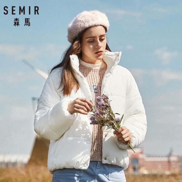

semir women short padded jacket with snap closure stand-up collar puffer jacket with slant pocket polyester fill and lined, Black
