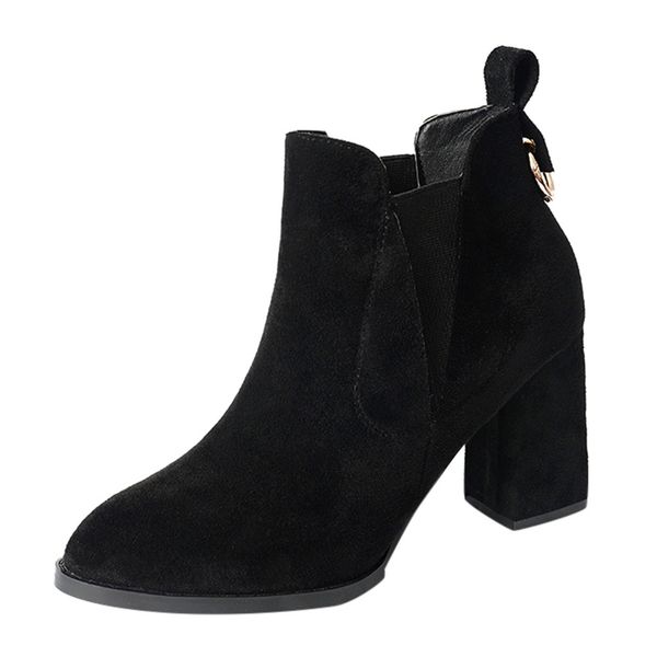 

sagace women' s boots ladies shoes woman fashion short ankle boots slip on thick heels high heels women shoes botas mujer, Black