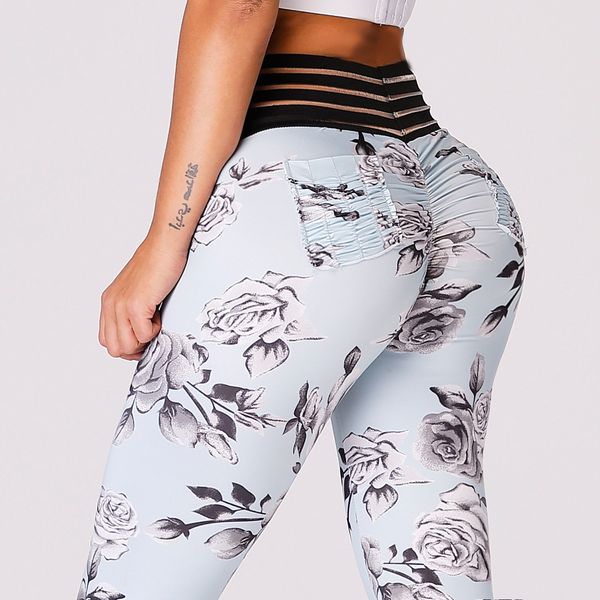 

women high elastic wide waist floral printing yoga pants sport leggings comfy high waist compression yoga pants sportswear wholesale, Black;white
